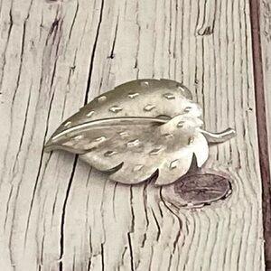 Crown Trifari Silver Tone Leaf Brooch